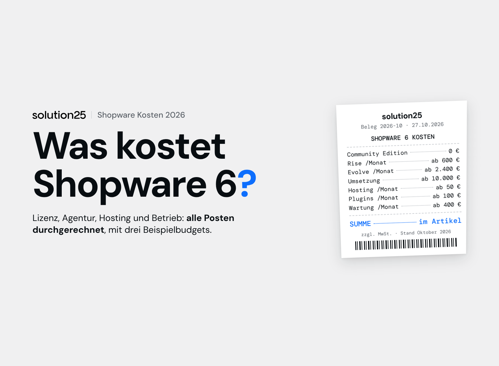 Shopware 6 Kosten 2026 Titelbild